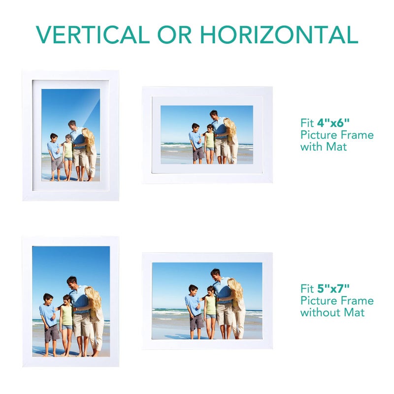 TWING 5x7 Picture Frame White Displays 4x6 Photo Frame with Mat or 5x7 Inch Without Mat,Made of Plexiglass, MDF Wood, Table Top Display and Wall Mounting, Ideal Gift to Family and Friends - Image 3